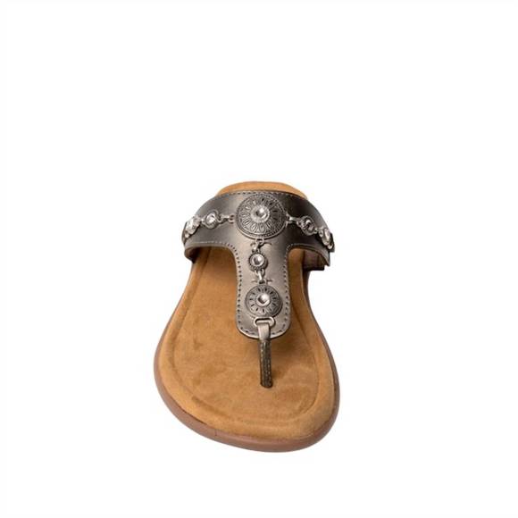 NEW MINNETONKA women's brecca shimmery toe post sandal in pewter - Picture 2 of 5